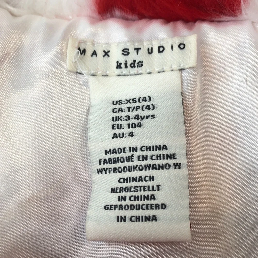 Max Studio Kids Faux Fur Vest with Red and White Hearts all over Little Girls XS